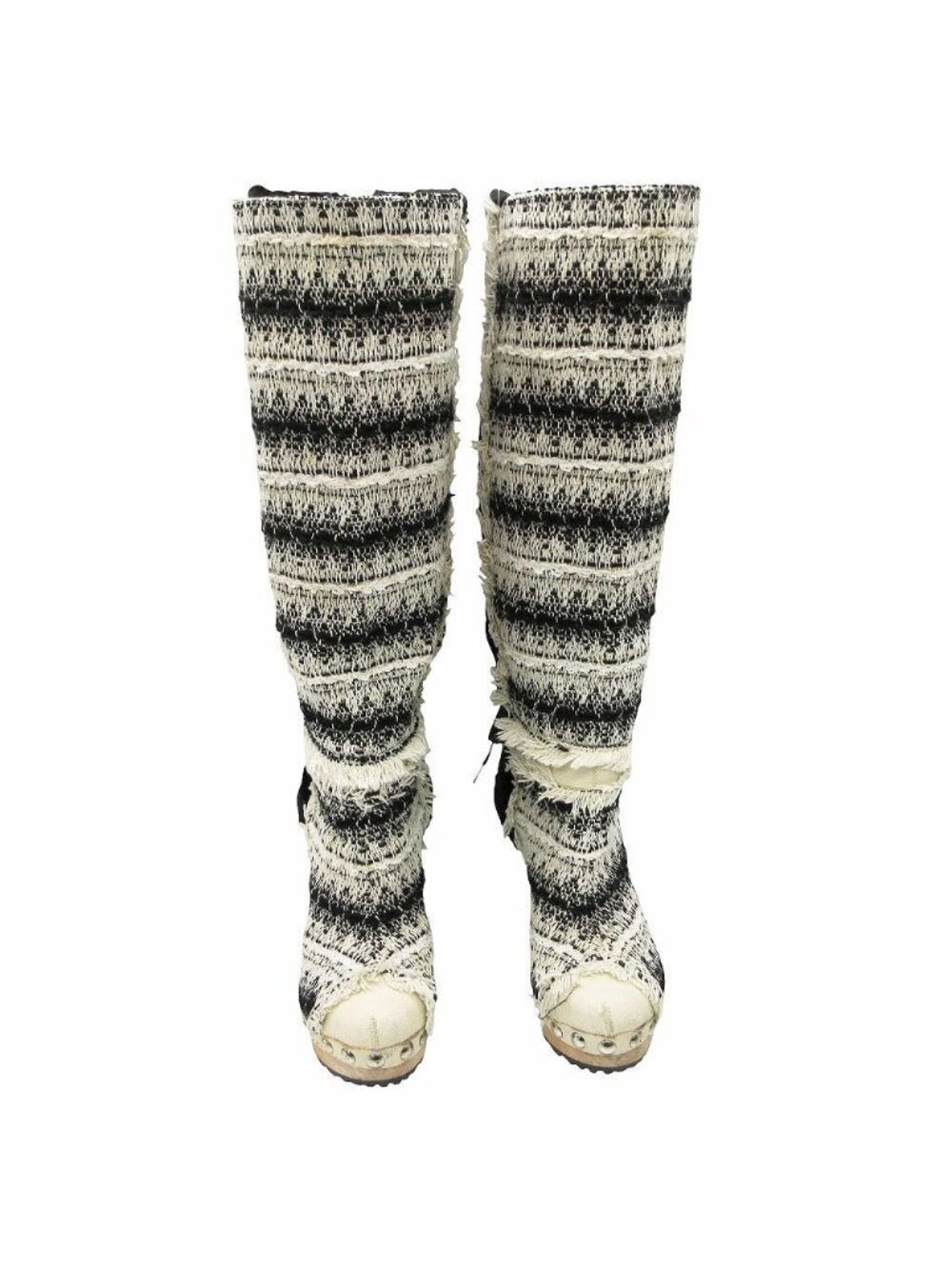 Chanel Long Boots Tweed Lapenfa CC Logo Wood Heel 35 - Picture 3 of 10